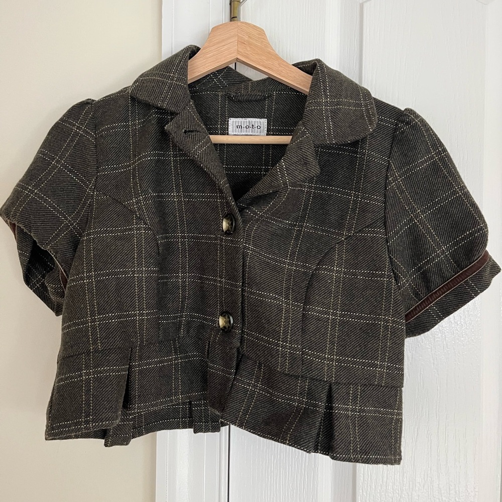 Plaid Tweed Short-Sleeve Jacket